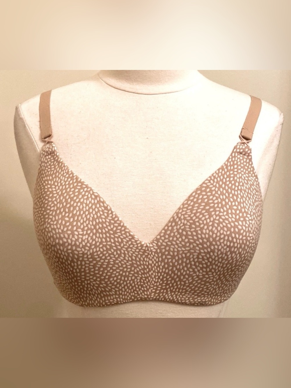 Warner’s Tan White Dainty Polka Dot SZ 36 Coquette Classic Everyday T-Shirt Bra